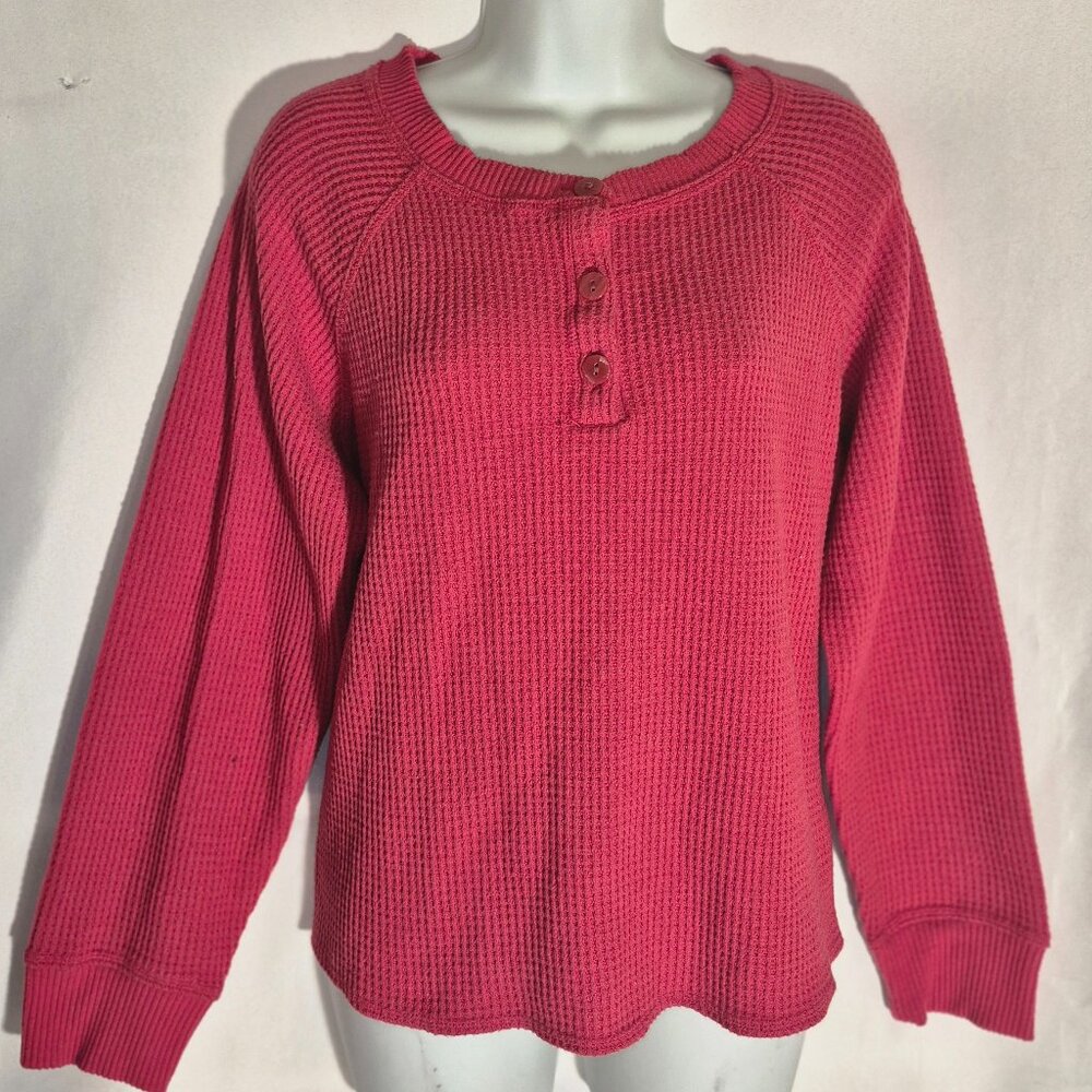 OLD NAVY Button-front Thermal top, red waffle design in size Large
